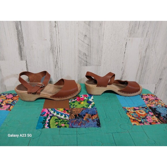 MIA Anja Briwn Leather Open Toe Slingback Wooden Clogs EU 38 US 7.5-8 - Picture 3 of 9